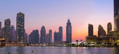 cityscape of Dubai at Night Architecture