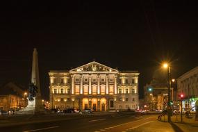 Beautiful theatre, with the colorful lights, at the night, on the street