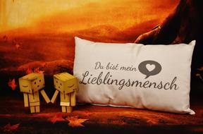 pillow with toys on a sunset background