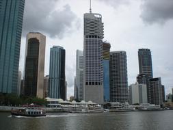 cityscape of urban skyscrapers from river