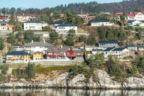 colorful houses on picturesque coastline, Norway