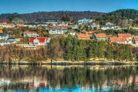 Norway's picturesque coastline reflected in the water