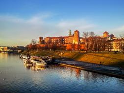 Wawel Castle by the river in Krakow, Poland