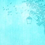 flock of birds and lantern, blue background