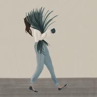 drawn running girl with a bunch of grass