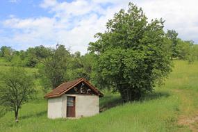 landscape of the house on a green grassed mountain