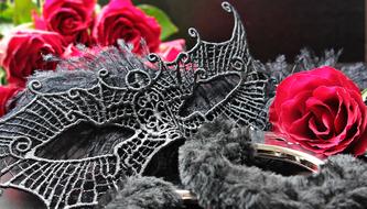 Mask Handcuffs Roses Red