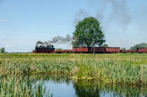 Steam Locomotive Historically in a picturesque landscape on a sunny day