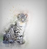 watercolor striped cat