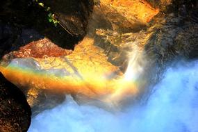 rainbow in a waterfall in the rocks