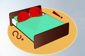 Two unhappy red cartoon persons in bed in hassle