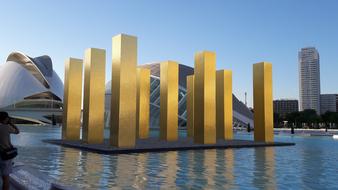 Golden Pillars Sculpture in Valencia, Spain