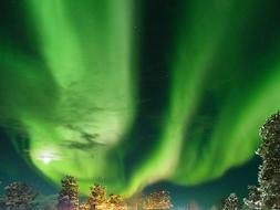 green beautiful northern lights in the sky