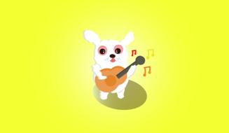 cartoon white rabbit with a guitar