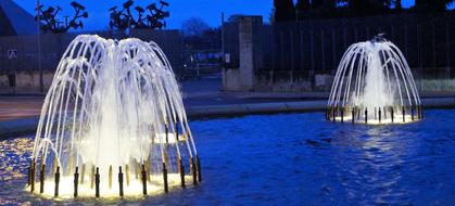 luminous fountains in front of the hotel