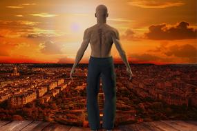 sunrise city man 3d drawing