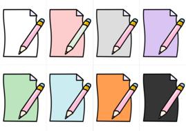 pencil on colored paper, set of icons