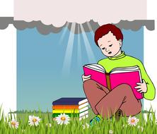 boy reading book relaxation drawing