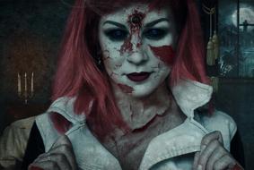photo of a girl with makeup of a dead man