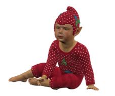 baby elf in a red suit and hat
