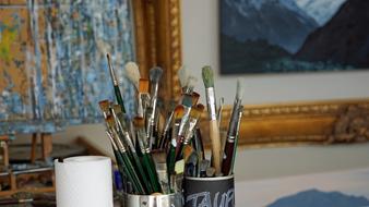brushes for painting on the table