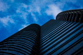 blue skyscraper, bottom view