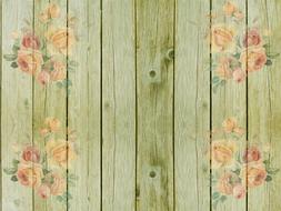 wooden wall green roses drawing