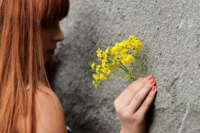Girl Flowers yellow and grey wall