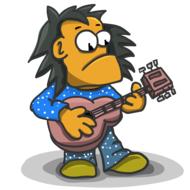 Funny drawing of a musician with a guitar