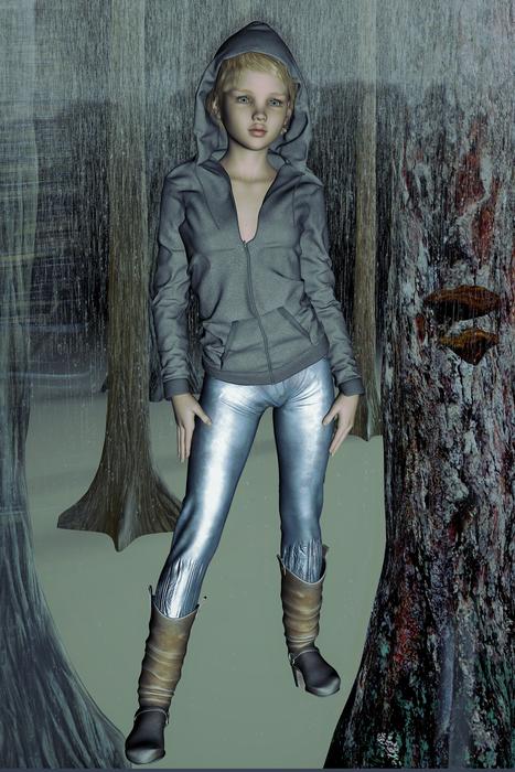 girl, forest, nature as a 3d drawing