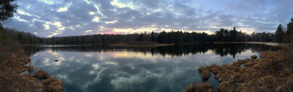Panorama with the lake and the fall