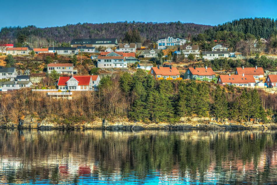 Norway's picturesque coastline reflected in the water