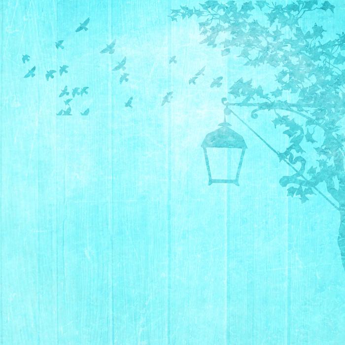 flock of birds and lantern, blue background