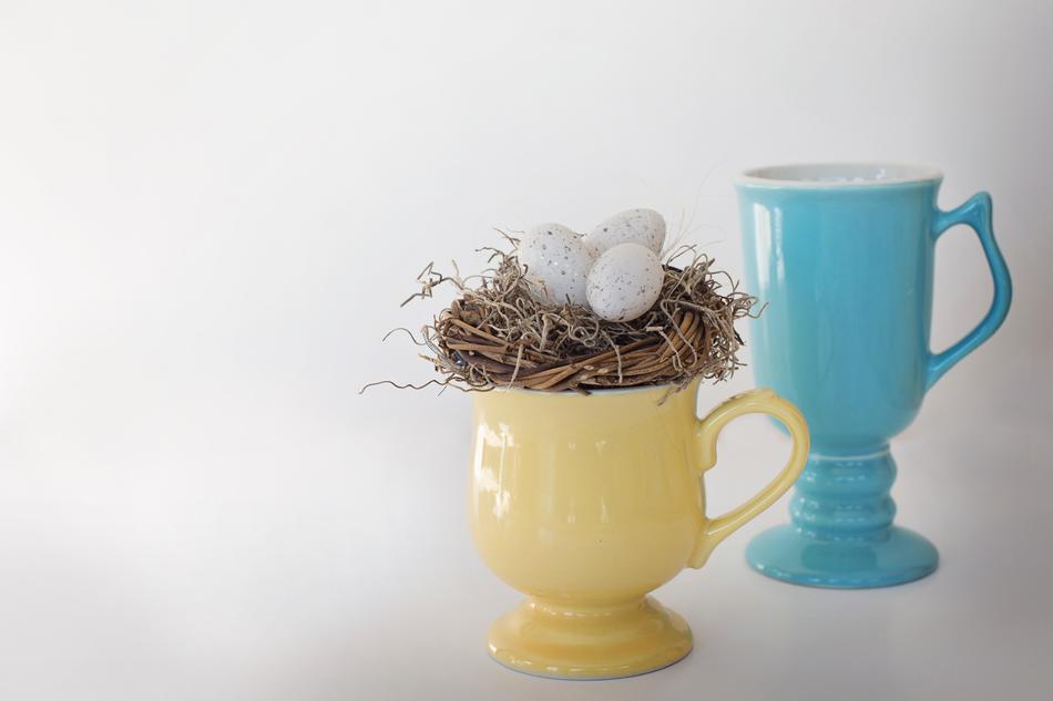 small eggs in nest in a mug