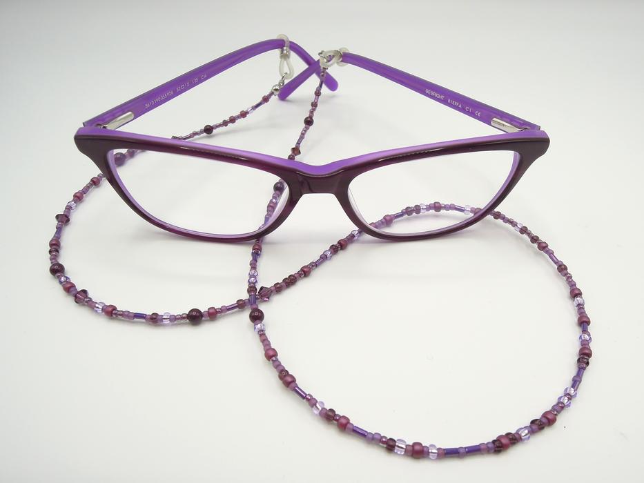 purple glasses with a chain