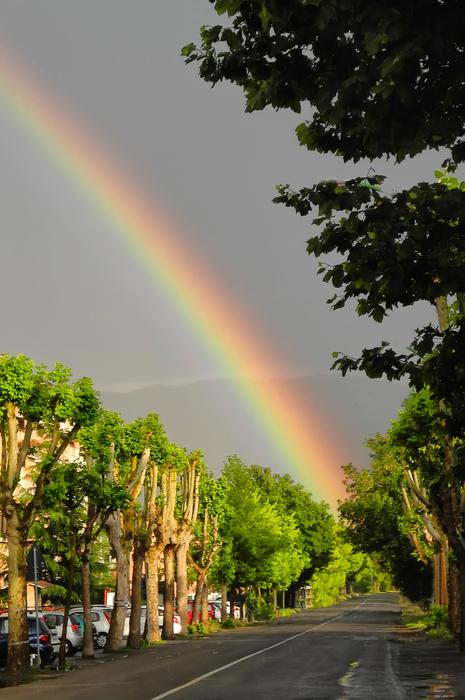 rainbow on the background of the sky in the city