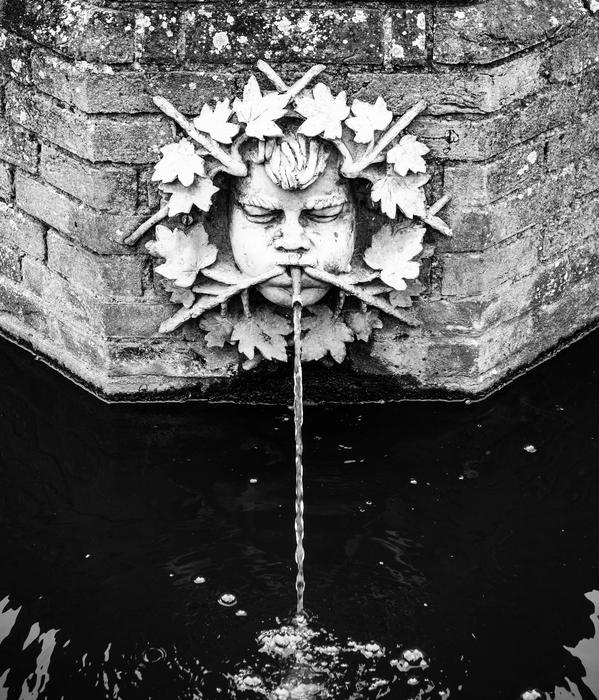 stone face on a waterfall