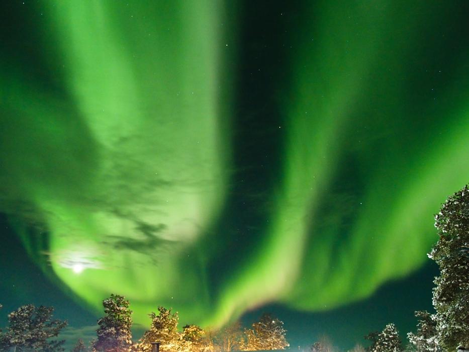 green beautiful northern lights in the sky