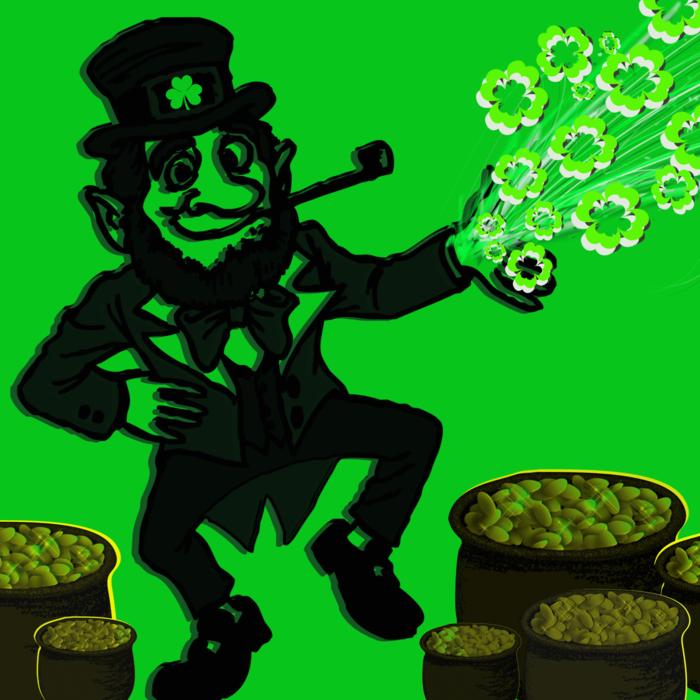 jolly leprechaun with a smoking pipe
