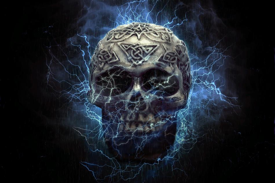 skull in lightning