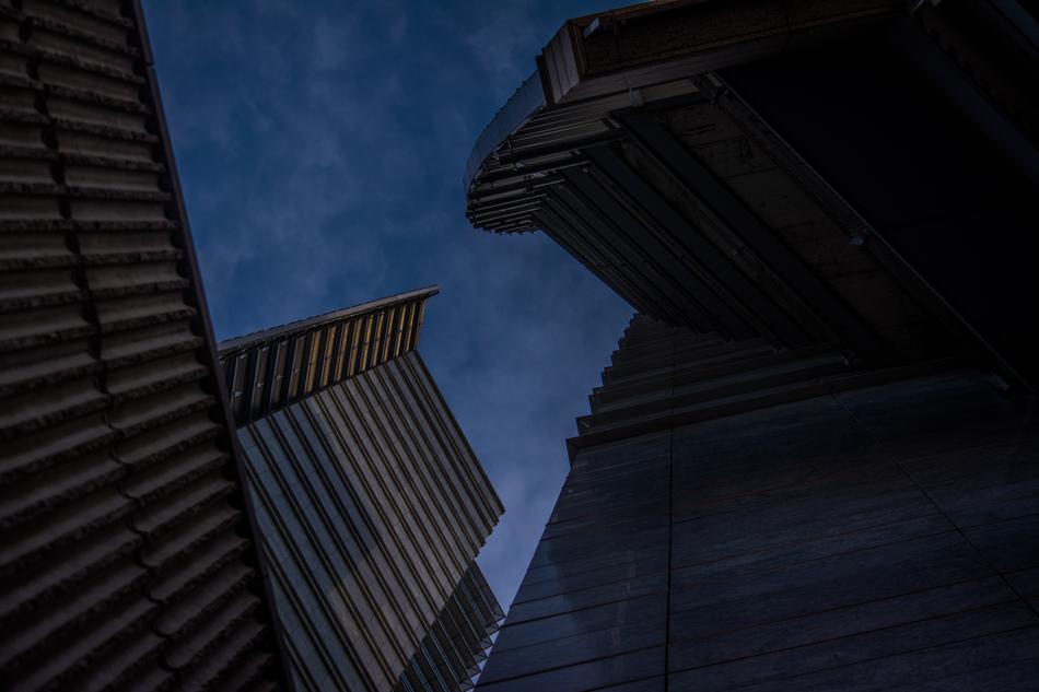 photo of skyscrapers against the background of the night sky, new york