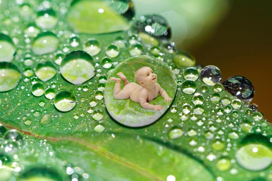 baby in Drip of Water, digital art