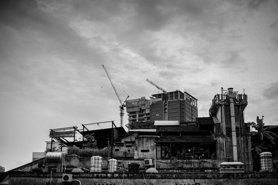 Architecture Vietnam black and white