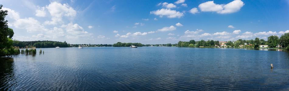 panoramic view of the blue lake and the sky