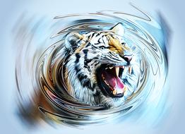 tiger with sharp teeth, swirl effect, digital art