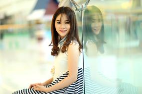 portrait of Girl Model and glass wall