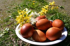 painted eggs in a plate