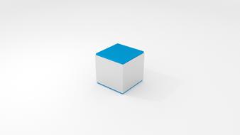 white cube with a blue top and bottom