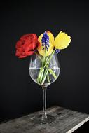 Flowers Wine Glass Bouquet Wooden