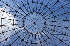 view of the blue sky through the transparent dome in Leipzig